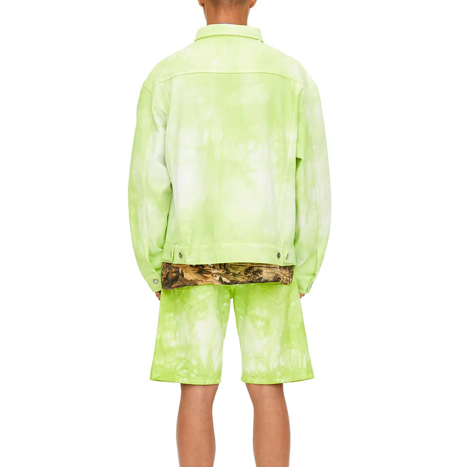 Hot Sale Street Outwear Neon Green Stand Neck Men Unlined Buttons Design Long Sleeve Tie Dyed Denim Jacket,Shuliqi Apparel - Men's Clothing Wholesale Manufacturer,Hot Sale Street Outwear Neon Green Stand Neck Men Unlined Buttons Design Long Sleeve Tie Dyed Denim Jacket