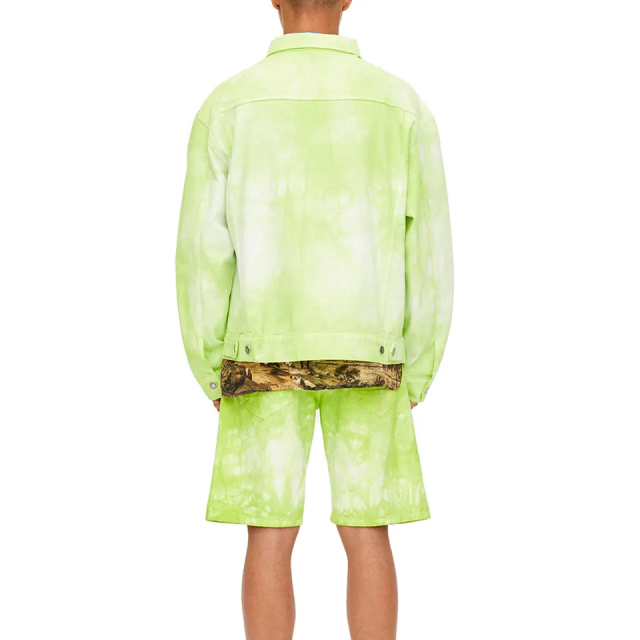 Hot Sale Street Outwear Neon Green Stand Neck Men Unlined Buttons Design Long Sleeve Tie Dyed Denim Jacket,Shuliqi Apparel - Men's Clothing Wholesale Manufacturer,Hot Sale Street Outwear Neon Green Stand Neck Men Unlined Buttons Design Long Sleeve Tie Dyed Denim Jacket
