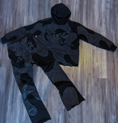Custom Vintage Heavy Cotton Puff Printing Flared Raw Hem Hoodie Jogger Set Cropped Hoodie And Flare Pants,Shuliqi Apparel - Men's Clothing Wholesale Manufacturer,Custom Vintage Heavy Cotton Puff Printing Flared Raw Hem Hoodie Jogger Set Cropped Hoodie And Flare Pants