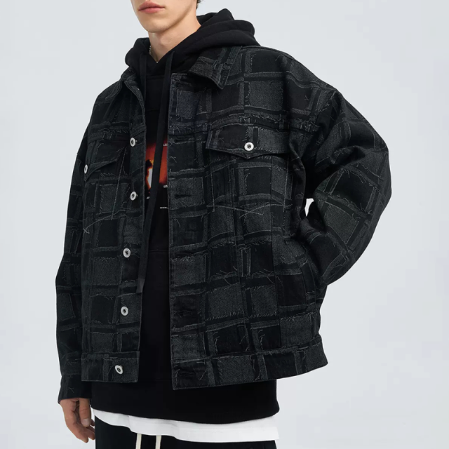 Wholesale custom all over printing contrasting color turn down collar button up men designer denim jacket,Shuliqi Apparel - Men's Clothing Wholesale Manufacturer,Wholesale custom all over printing contrasting color turn down collar button up men designer denim jacket