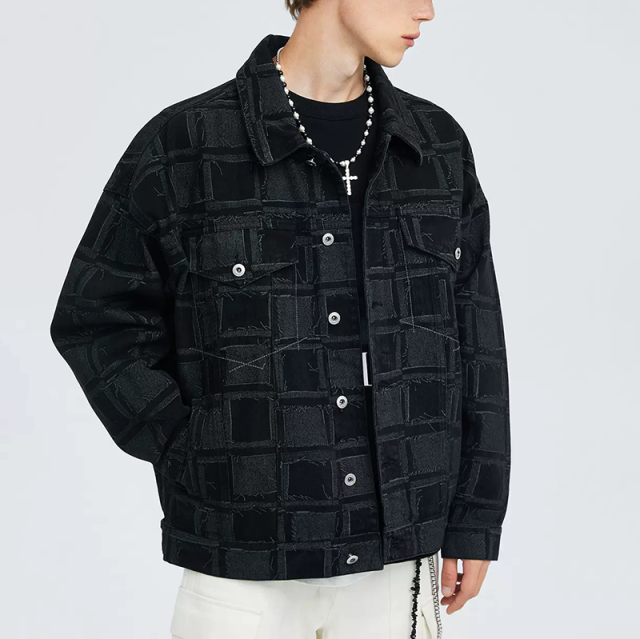 Wholesale custom all over printing contrasting color turn down collar button up men designer denim jacket,Shuliqi Apparel - Men's Clothing Wholesale Manufacturer,Wholesale custom all over printing contrasting color turn down collar button up men designer denim jacket