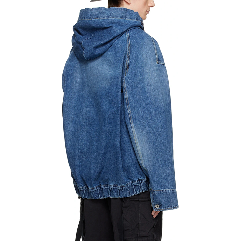 Factory Wholesale Custom Logo 100% Cotton Two Way Zip Up Patch Pockets Hooded Jacket Washed Blue Layered Denim Jacket,Shuliqi Apparel - Men's Clothing Wholesale Manufacturer,Factory Wholesale Custom Logo 100% Cotton Two Way Zip Up Patch Pockets Hooded Jacket Washed Blue Layered Denim Jacket