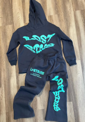 Custom 100% Cotton Youth Casual Flared Jogger Track Suit Set Puff Printing Stacked Sweat Pants With Hoodie,Shuliqi Apparel - Men's Clothing Wholesale Manufacturer,Custom 100% Cotton Youth Casual Flared Jogger Track Suit Set Puff Printing Stacked Sweat Pants With Hoodie