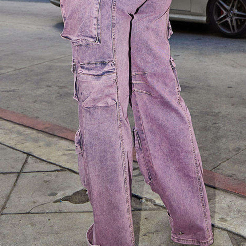 Street Wear Pockets Lavender Color Women Bleach Stone Wash Ladies High Waist Denim Jeans Wide Leg Fashion Denim Cargo Pants,Shuliqi Apparel - Men's Clothing Wholesale Manufacturer,Street Wear Pockets Lavender Color Women Bleach Stone Wash Ladies High Waist Denim Jeans Wide Leg Fashion Denim Cargo Pants