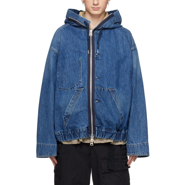 Factory Wholesale Custom Logo 100% Cotton Two Way Zip Up Patch Pockets Hooded Jacket Washed Blue Layered Denim Jacket,Shuliqi Apparel - Men's Clothing Wholesale Manufacturer,Factory Wholesale Custom Logo 100% Cotton Two Way Zip Up Patch Pockets Hooded Jacket Washed Blue Layered Denim Jacket