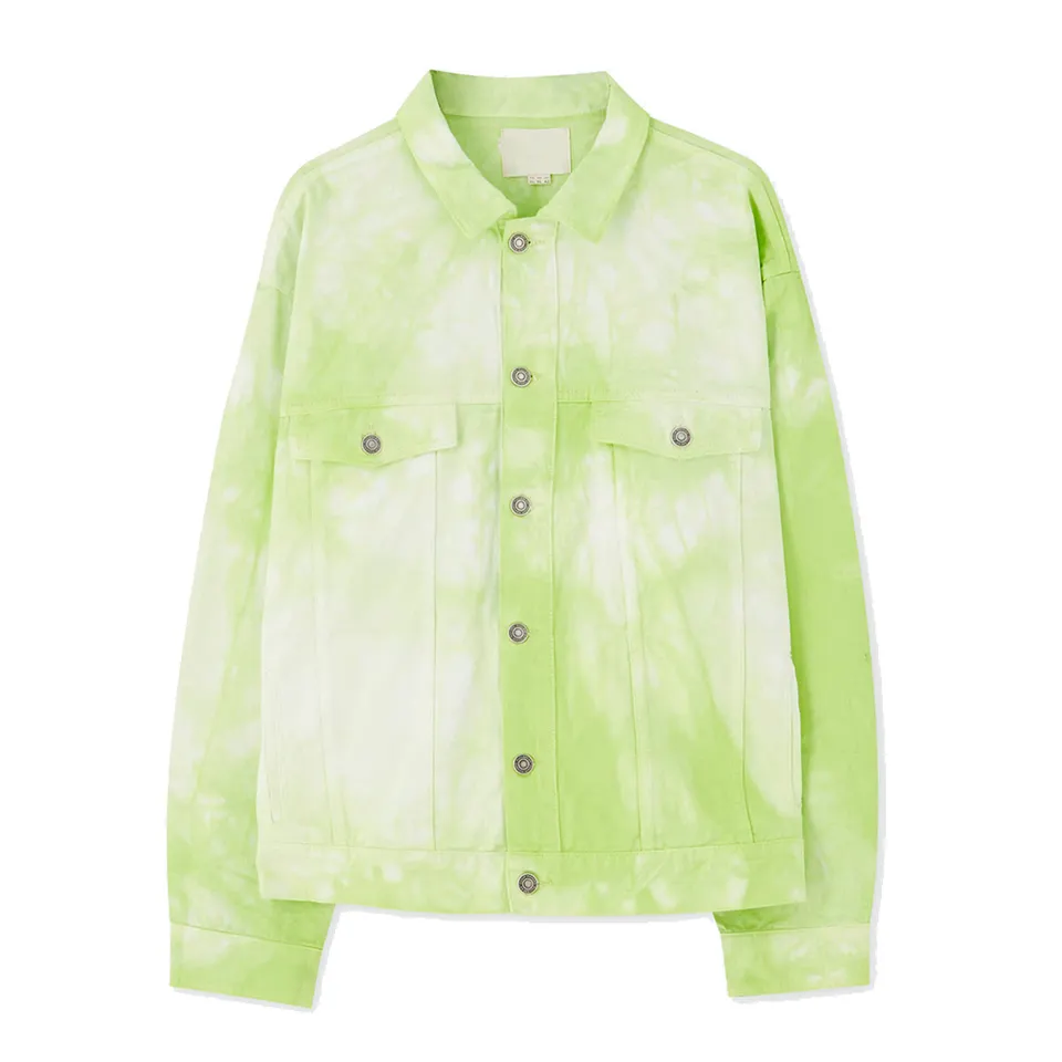 Hot Sale Street Outwear Neon Green Stand Neck Men Unlined Buttons Design Long Sleeve Tie Dyed Denim Jacket,Shuliqi Apparel - Men's Clothing Wholesale Manufacturer,Hot Sale Street Outwear Neon Green Stand Neck Men Unlined Buttons Design Long Sleeve Tie Dyed Denim Jacket