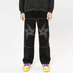 Custom Men's Embroidered Jeans Loose Full Length Pants Black Simple Jeans Street Fashion Unique Personality,Shuliqi Apparel - Men's Clothing Wholesale Manufacturer,Custom Men's Embroidered Jeans Loose Full Length Pants Black Simple Jeans Street Fashion Unique Personality