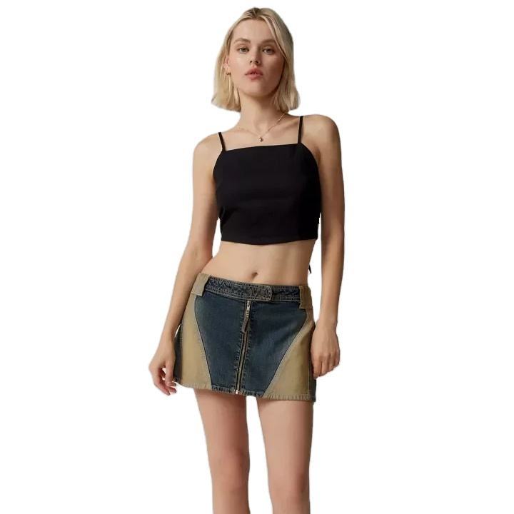 Custom womens denim Skirt Low Waist Zipper Washed Distressed Retro Stitching Color Trendy Personality for Women,Shuliqi Apparel - Men's Clothing Wholesale Manufacturer,Custom womens denim Skirt Low Waist Zipper Washed Distressed Retro Stitching Color Trendy Personality for Women