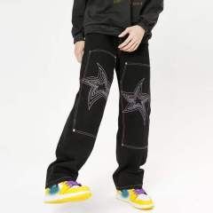 Custom Men's Embroidered Jeans Loose Full Length Pants Black Simple Jeans Street Fashion Unique Personality,Shuliqi Apparel - Men's Clothing Wholesale Manufacturer,Custom Men's Embroidered Jeans Loose Full Length Pants Black Simple Jeans Street Fashion Unique Personality