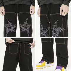 Custom Men's Embroidered Jeans Loose Full Length Pants Black Simple Jeans Street Fashion Unique Personality,Shuliqi Apparel - Men's Clothing Wholesale Manufacturer,Custom Men's Embroidered Jeans Loose Full Length Pants Black Simple Jeans Street Fashion Unique Personality