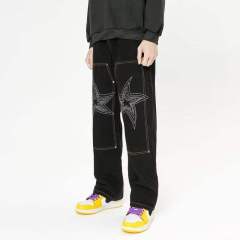 Custom Men's Embroidered Jeans Loose Full Length Pants Black Simple Jeans Street Fashion Unique Personality,Shuliqi Apparel - Men's Clothing Wholesale Manufacturer,Custom Men's Embroidered Jeans Loose Full Length Pants Black Simple Jeans Street Fashion Unique Personality