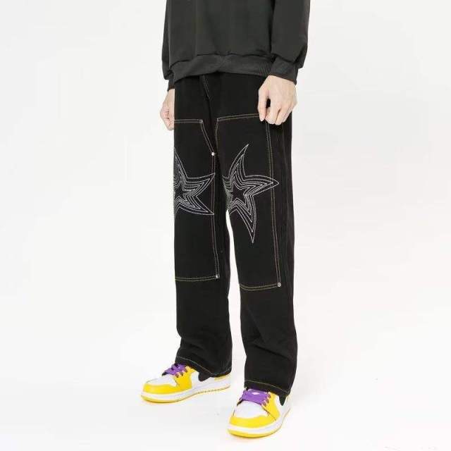 Custom Men's Embroidered Jeans Loose Full Length Pants Black Simple Jeans Street Fashion Unique Personality,Shuliqi Apparel - Men's Clothing Wholesale Manufacturer,Custom Men's Embroidered Jeans Loose Full Length Pants Black Simple Jeans Street Fashion Unique Personality