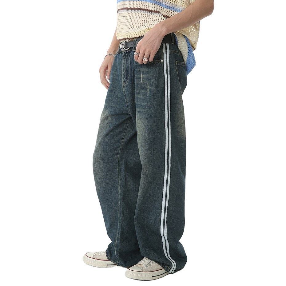 Custom Men Trendy Streetwear Straight Vintage Wash Stylish Painted Side Stripe Baggy Jeans Boys Striped Jeans Manufacturer,Shuliqi Apparel - Men's Clothing Wholesale Manufacturer,Custom Men Trendy Streetwear Straight Vintage Wash Stylish Painted Side Stripe Baggy Jeans Boys Striped Jeans Manufacturer