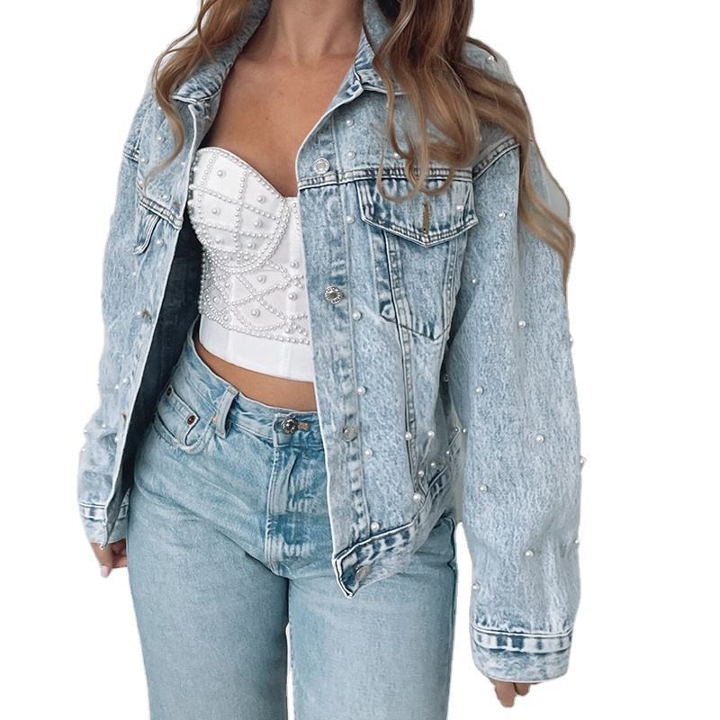 High quality Fashion Blue Pearls Beaded Cropped Jackets Crop Top Denim Jean Jacket For Women Denim Jacket,Shuliqi Apparel - Men's Clothing Wholesale Manufacturer,High quality Fashion Blue Pearls Beaded Cropped Jackets Crop Top Denim Jean Jacket For Women Denim Jacket