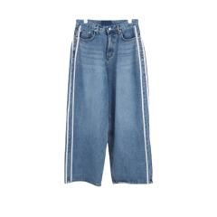 Custom Women Men Unisex Streetwear School Style Vintage Blue Wash Wide Leg Women Baggy Side Stripe Jeans,Shuliqi Apparel - Men's Clothing Wholesale Manufacturer,Custom Women Men Unisex Streetwear School Style Vintage Blue Wash Wide Leg Women Baggy Side Stripe Jeans