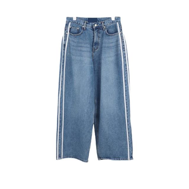 Custom Women Men Unisex Streetwear School Style Vintage Blue Wash Wide Leg Women Baggy Side Stripe Jeans,Shuliqi Apparel - Men's Clothing Wholesale Manufacturer,Custom Women Men Unisex Streetwear School Style Vintage Blue Wash Wide Leg Women Baggy Side Stripe Jeans
