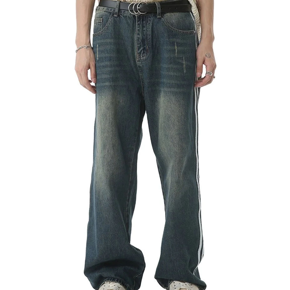Custom Men Trendy Streetwear Straight Vintage Wash Stylish Painted Side Stripe Baggy Jeans Boys Striped Jeans Manufacturer,Shuliqi Apparel - Men's Clothing Wholesale Manufacturer,Custom Men Trendy Streetwear Straight Vintage Wash Stylish Painted Side Stripe Baggy Jeans Boys Striped Jeans Manufacturer
