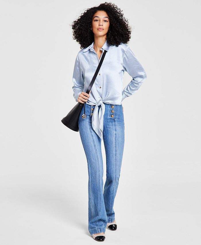 Custom Women's Jeans High Waist Two Row Buckle Wide Leg Center Line Design Slim Leg Long Full Length Pants Fashion Light Blue,Shuliqi Apparel - Men's Clothing Wholesale Manufacturer,Custom Women's Jeans High Waist Two Row Buckle Wide Leg Center Line Design Slim Leg Long Full Length Pants Fashion Light Blue