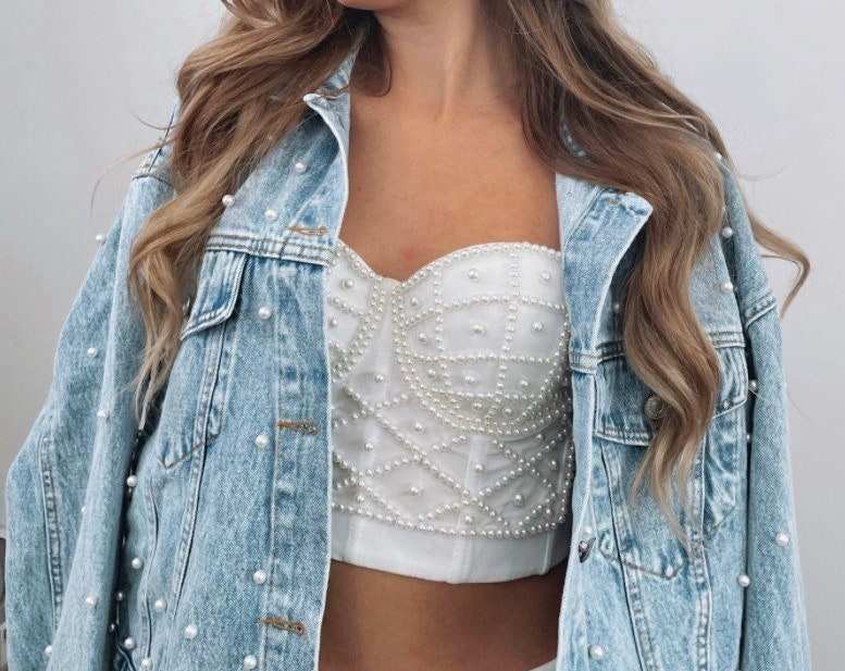 High quality Fashion Blue Pearls Beaded Cropped Jackets Crop Top Denim Jean Jacket For Women Denim Jacket,Shuliqi Apparel - Men's Clothing Wholesale Manufacturer,High quality Fashion Blue Pearls Beaded Cropped Jackets Crop Top Denim Jean Jacket For Women Denim Jacket