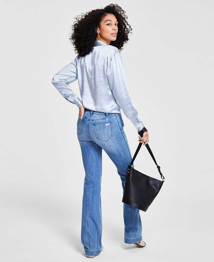 Custom Women's Jeans High Waist Two Row Buckle Wide Leg Center Line Design Slim Leg Long Full Length Pants Fashion Light Blue,Shuliqi Apparel - Men's Clothing Wholesale Manufacturer,Custom Women's Jeans High Waist Two Row Buckle Wide Leg Center Line Design Slim Leg Long Full Length Pants Fashion Light Blue