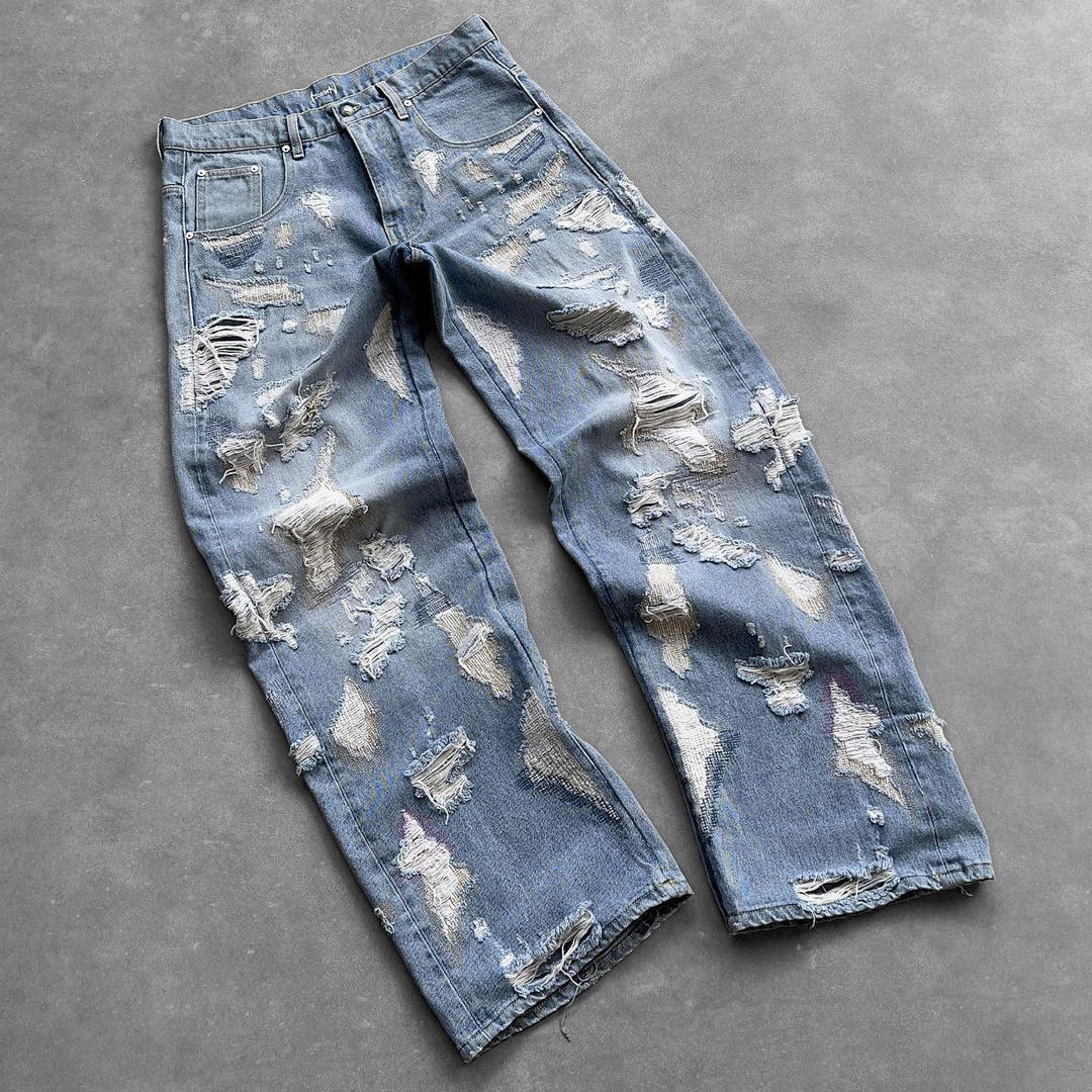 Custom Men Vintage Hole Straight Baggy Jeans Washed Hip Hop Ripped Pants Mens Clothing Distressed Denim Trousers Fashion Streetw,Shuliqi Apparel - Men's Clothing Wholesale Manufacturer,Custom Men Vintage Hole Straight Baggy Jeans Washed Hip Hop Ripped Pants Mens Clothing Distressed Denim Trousers Fashion Streetw
