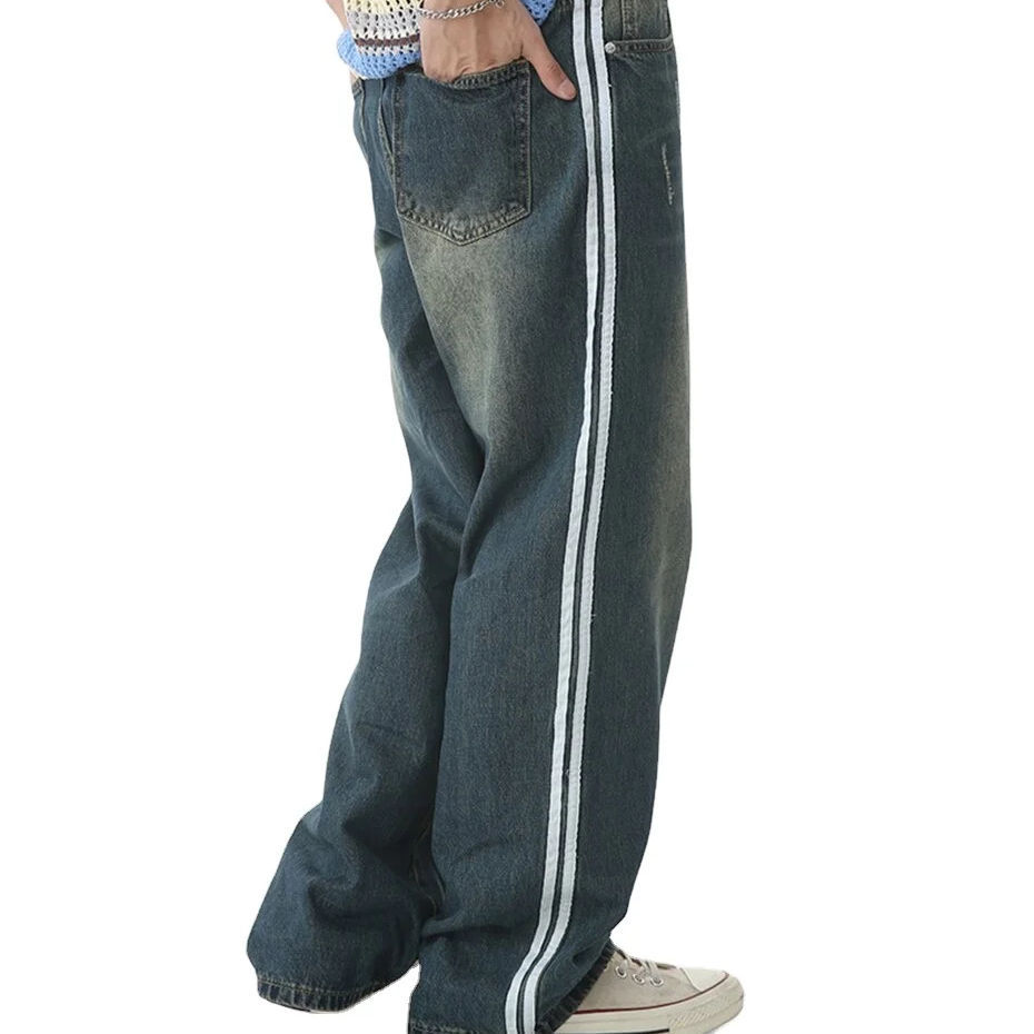 Custom Men Trendy Streetwear Straight Vintage Wash Stylish Painted Side Stripe Baggy Jeans Boys Striped Jeans Manufacturer,Shuliqi Apparel - Men's Clothing Wholesale Manufacturer,Custom Men Trendy Streetwear Straight Vintage Wash Stylish Painted Side Stripe Baggy Jeans Boys Striped Jeans Manufacturer