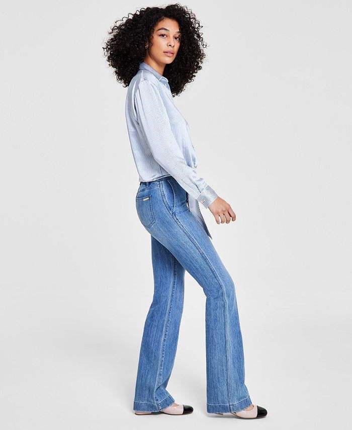 Custom Women's Jeans High Waist Two Row Buckle Wide Leg Center Line Design Slim Leg Long Full Length Pants Fashion Light Blue,Shuliqi Apparel - Men's Clothing Wholesale Manufacturer,Custom Women's Jeans High Waist Two Row Buckle Wide Leg Center Line Design Slim Leg Long Full Length Pants Fashion Light Blue