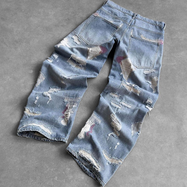 Custom Men Vintage Hole Straight Baggy Jeans Washed Hip Hop Ripped Pants Mens Clothing Distressed Denim Trousers Fashion Streetw,Shuliqi Apparel - Men's Clothing Wholesale Manufacturer,Custom Men Vintage Hole Straight Baggy Jeans Washed Hip Hop Ripped Pants Mens Clothing Distressed Denim Trousers Fashion Streetw