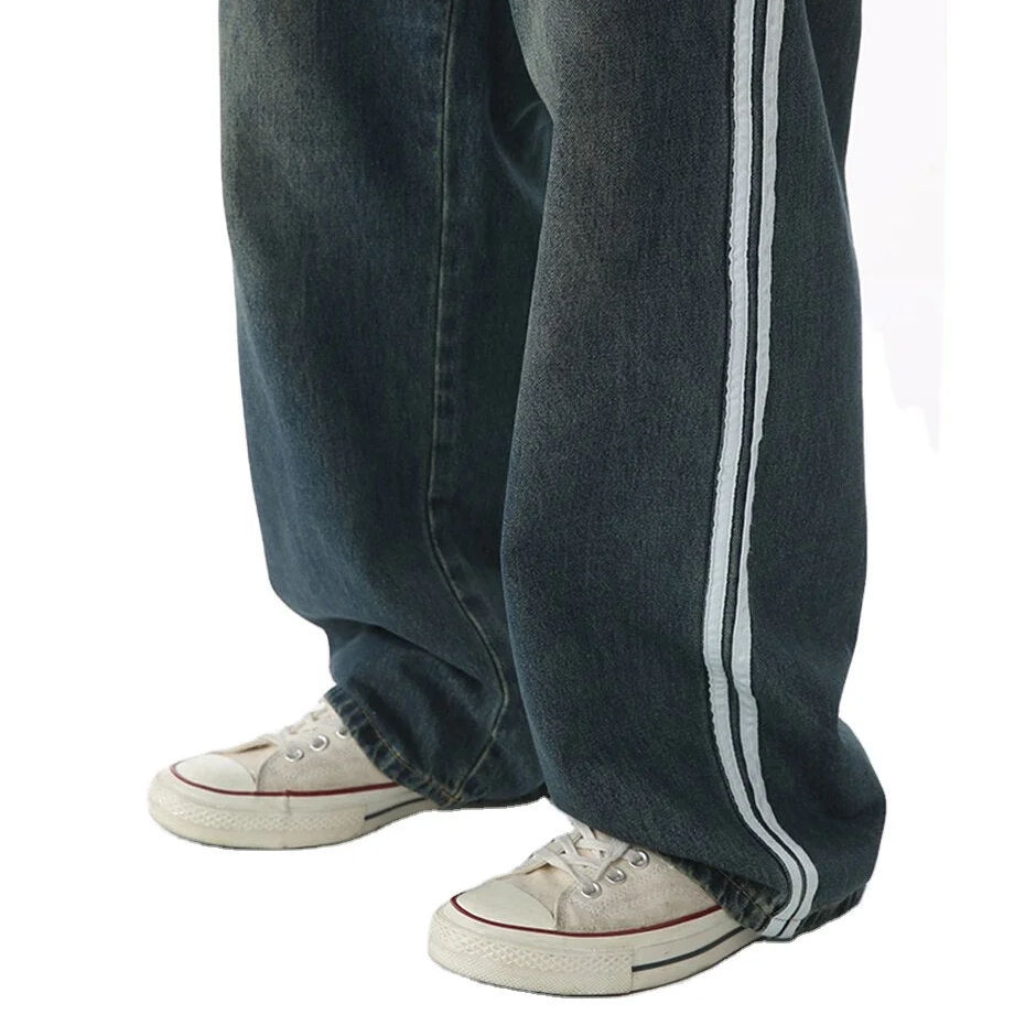 Custom Men Trendy Streetwear Straight Vintage Wash Stylish Painted Side Stripe Baggy Jeans Boys Striped Jeans Manufacturer,Shuliqi Apparel - Men's Clothing Wholesale Manufacturer,Custom Men Trendy Streetwear Straight Vintage Wash Stylish Painted Side Stripe Baggy Jeans Boys Striped Jeans Manufacturer