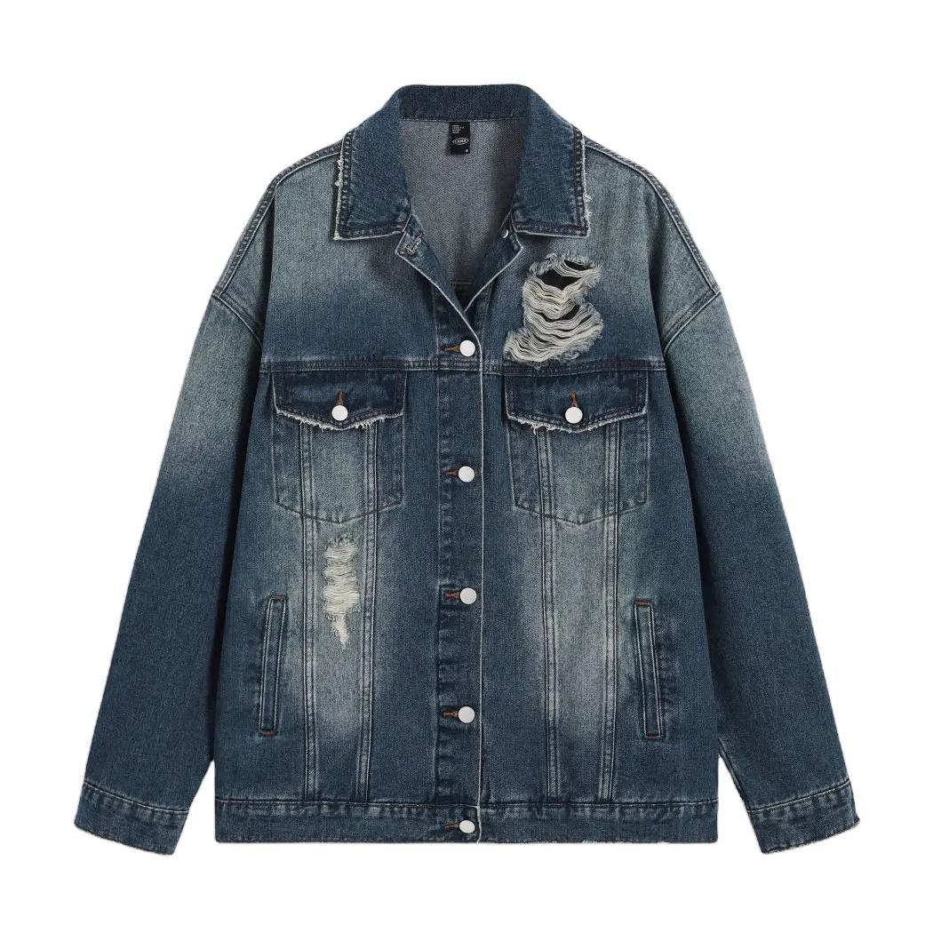 Manufacturers Custom Girls School Wear Daily Casual Wear Denim Oversized Baggy Fit Ripped Button Up Jacket Custom Denim Jacket,Shuliqi Apparel - Men's Clothing Wholesale Manufacturer,Manufacturers Custom Girls School Wear Daily Casual Wear Denim Oversized Baggy Fit Ripped Button Up Jacket Custom Denim Jacket