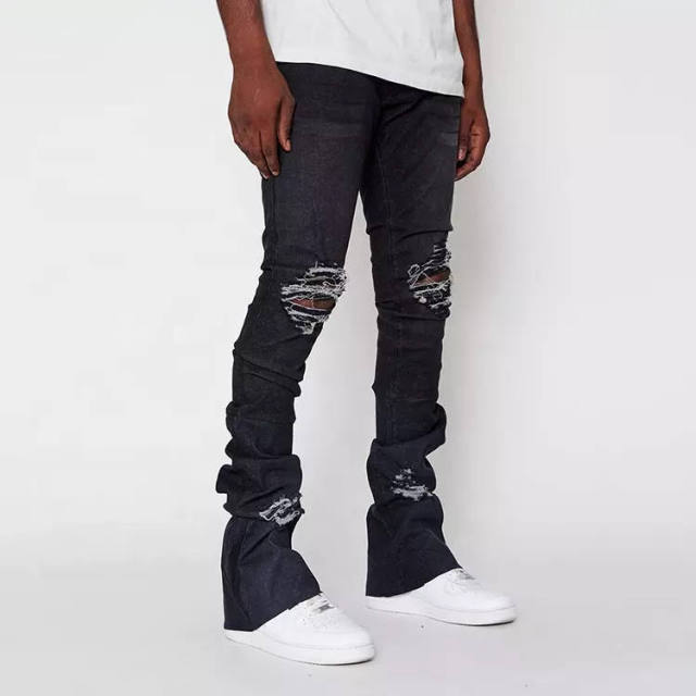 Custom Men Stack Stacked Ripped Flared Denim Cargo Jeans Pants Distressed Skinny Stacked Jeans Men,Shuliqi Apparel - Men's Clothing Wholesale Manufacturer,Custom Men Stack Stacked Ripped Flared Denim Cargo Jeans Pants Distressed Skinny Stacked Jeans Men