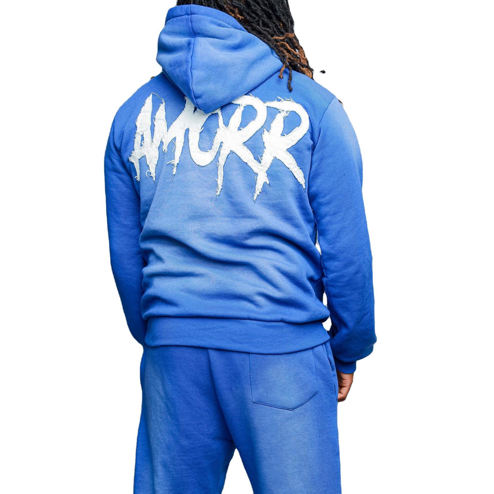 OEM New Design Streetwear 400 GSM Distressed Patch Hoodie Sets Flared Tracksuit Acid Wash Sweatsuit For Men,Shuliqi Apparel - Men's Clothing Wholesale Manufacturer,OEM New Design Streetwear 400 GSM Distressed Patch Hoodie Sets Flared Tracksuit Acid Wash Sweatsuit For Men