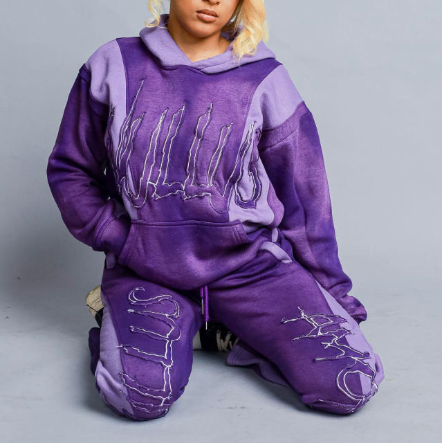 OEM New Design Streetwear 400 GSM Distressed Patch Hoodie Sets Flared Tracksuit Acid Wash Sweatsuit For Men,Shuliqi Apparel - Men's Clothing Wholesale Manufacturer,OEM New Design Streetwear 400 GSM Distressed Patch Hoodie Sets Flared Tracksuit Acid Wash Sweatsuit For Men
