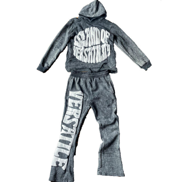 Clothing Manufacturer Streetwear Heavyweight Cotton Acid Wash Flared Sweatsuit Puff Print Sweatpants And Hoodie Set For Men,Shuliqi Apparel - Men's Clothing Wholesale Manufacturer,Clothing Manufacturer Streetwear Heavyweight Cotton Acid Wash Flared Sweatsuit Puff Print Sweatpants And Hoodie Set For Men