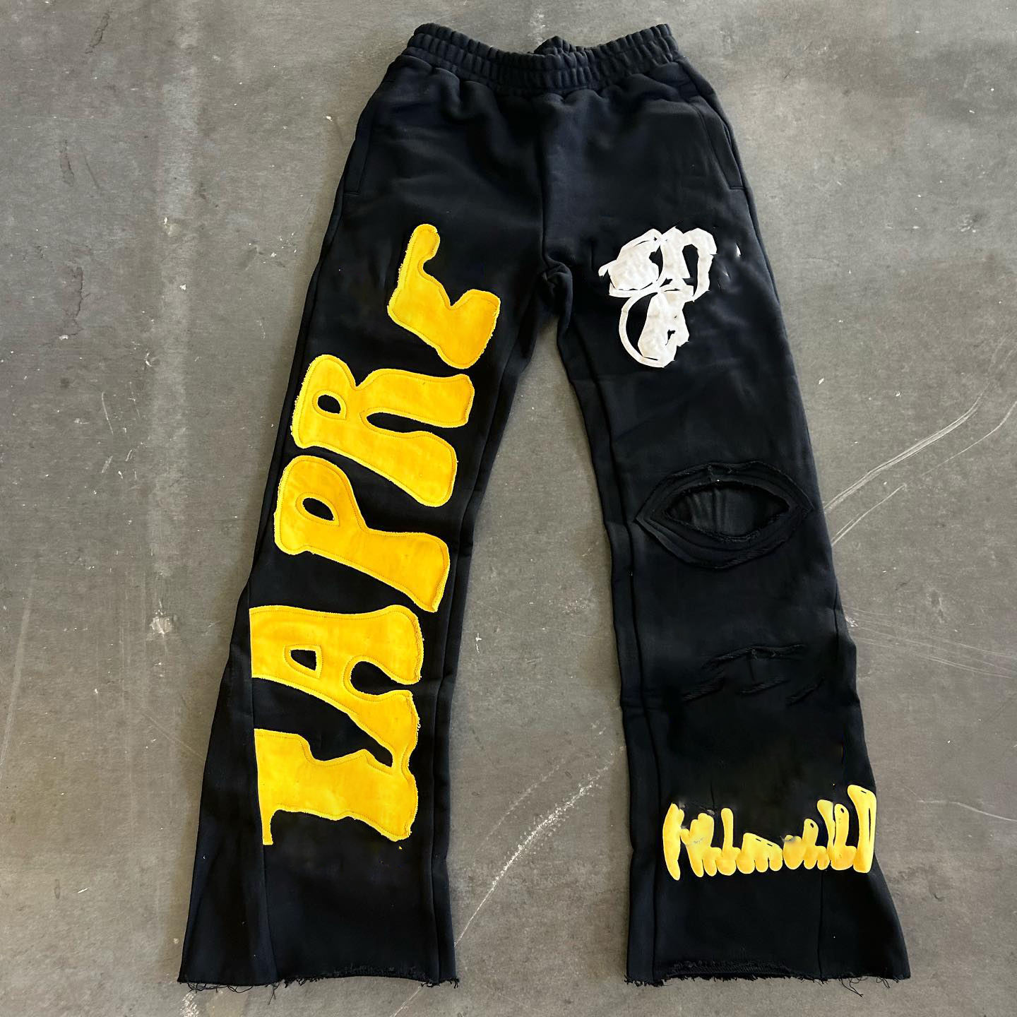 Clothing Manufacturer Streetwear Raw Hem Cut Edge Flared Stacked Distressed Embroidered Patch Sweatpants For Men,Shuliqi Apparel - Men's Clothing Wholesale Manufacturer,Clothing Manufacturer Streetwear Raw Hem Cut Edge Flared Stacked Distressed Embroidered Patch Sweatpants For Men