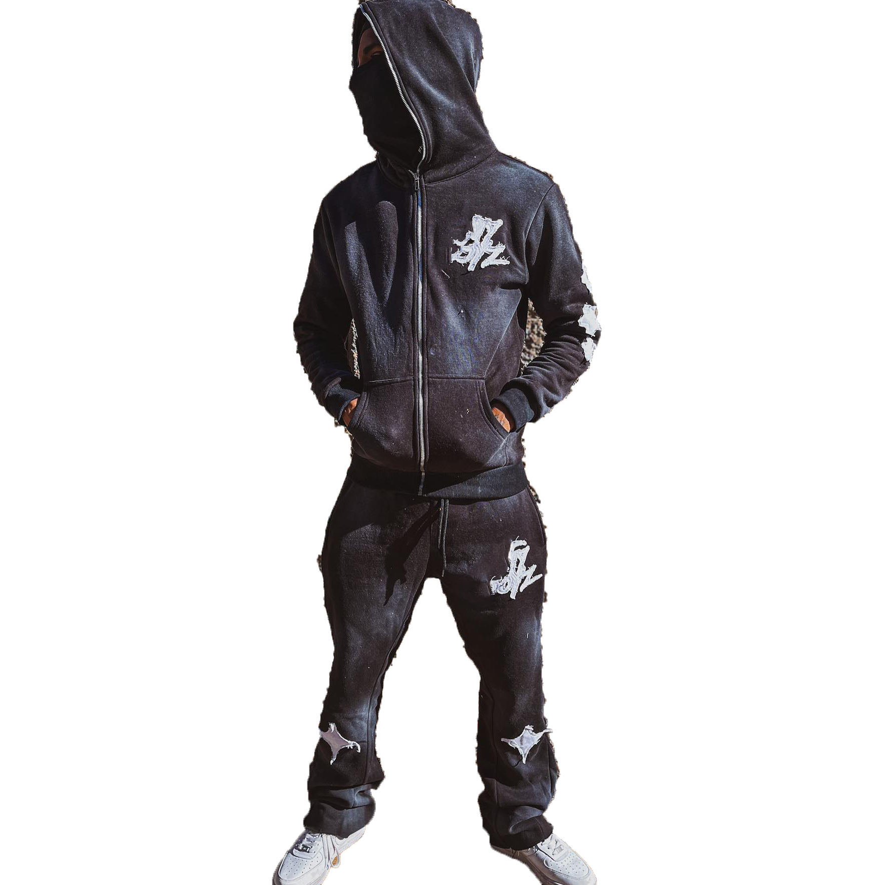 Clothing Manufacturer Distressed Embroidery Patch Sweatsuit Streetwear Sweatpants And Acid Washed Zip Up Hoodie Set Men,Shuliqi Apparel - Men's Clothing Wholesale Manufacturer,Clothing Manufacturer Distressed Embroidery Patch Sweatsuit Streetwear Sweatpants And Acid Washed Zip Up Hoodie Set Men