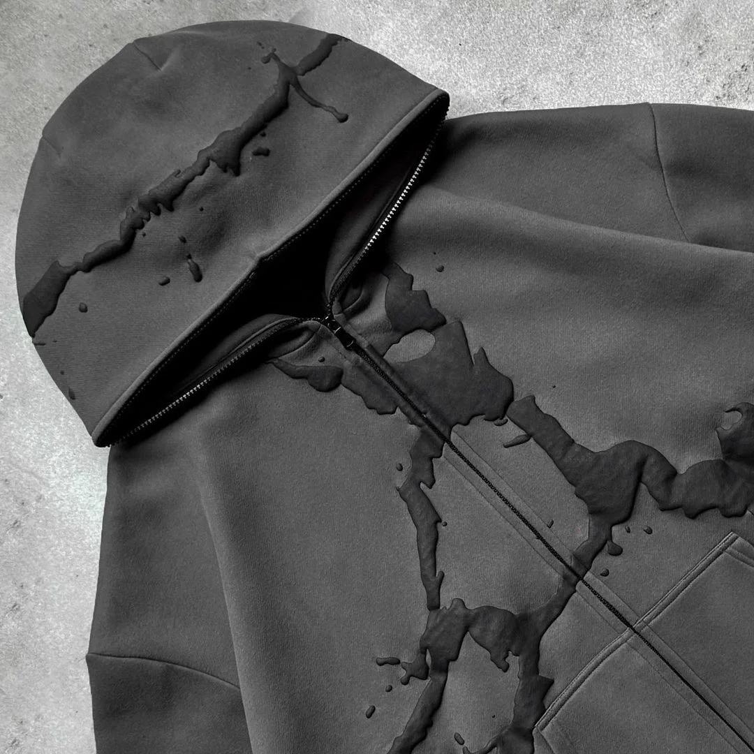 New Fashion Streetwear Hip Hop Art Crack Puff Print Zipper Mask Hood Full Face Zip Hoodie For Men,Shuliqi Apparel - Men's Clothing Wholesale Manufacturer,New Fashion Streetwear Hip Hop Art Crack Puff Print Zipper Mask Hood Full Face Zip Hoodie For Men