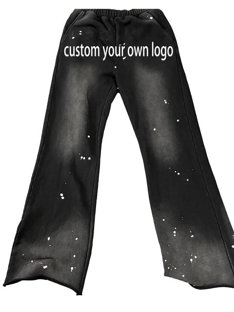 Custom own logo 100% cotton Terry blank vintage acid wash Mens distressed splash flared Sweat pant,Shuliqi Apparel - Men's Clothing Wholesale Manufacturer,Custom own logo 100% cotton Terry blank vintage acid wash Mens distressed splash flared Sweat pant
