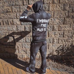 Clothing Manufacturer Custom Vintage Crop flared sweatpants and Full Zip Up Distressed Embroidery Patch Acid Wash Hoodie Men,Shuliqi Apparel - Men's Clothing Wholesale Manufacturer,Clothing Manufacturer Custom Vintage Crop flared sweatpants and Full Zip Up Distressed Embroidery Patch Acid Wash Hoodie Men
