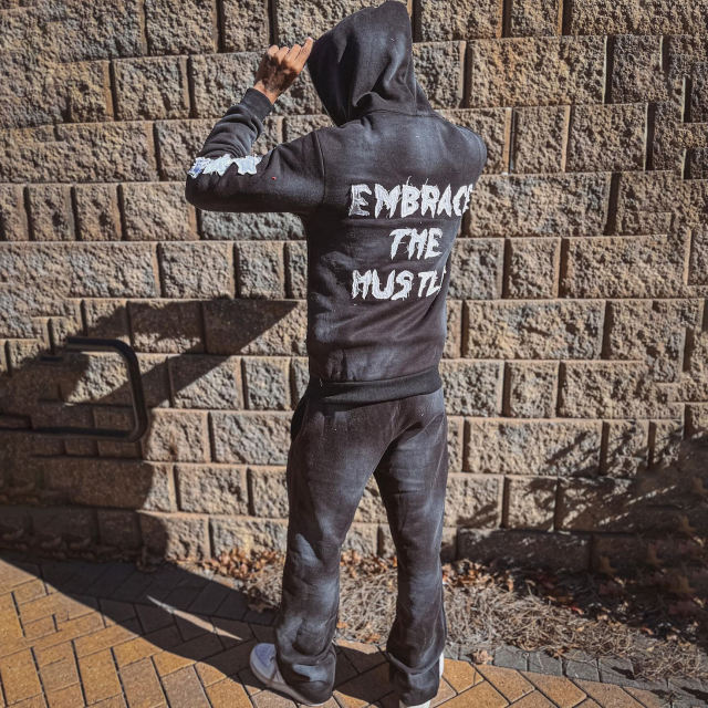 Clothing Manufacturer Custom Vintage Crop flared sweatpants and Full Zip Up Distressed Embroidery Patch Acid Wash Hoodie Men,Shuliqi Apparel - Men's Clothing Wholesale Manufacturer,Clothing Manufacturer Custom Vintage Crop flared sweatpants and Full Zip Up Distressed Embroidery Patch Acid Wash Hoodie Men