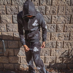 Clothing Manufacturer Custom Vintage Crop flared sweatpants and Full Zip Up Distressed Embroidery Patch Acid Wash Hoodie Men,Shuliqi Apparel - Men's Clothing Wholesale Manufacturer,Clothing Manufacturer Custom Vintage Crop flared sweatpants and Full Zip Up Distressed Embroidery Patch Acid Wash Hoodie Men