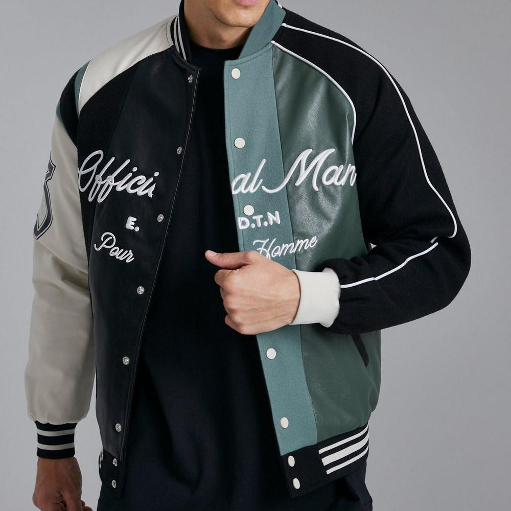 New Design Embroidery logo baseball bomber PU leather varsity jackets for men stylish,Shuliqi Apparel - Men's Clothing Wholesale Manufacturer,New Design Embroidery logo baseball bomber PU leather varsity jackets for men stylish | Wholesale Men's Apparel | OEM | Shuliqi