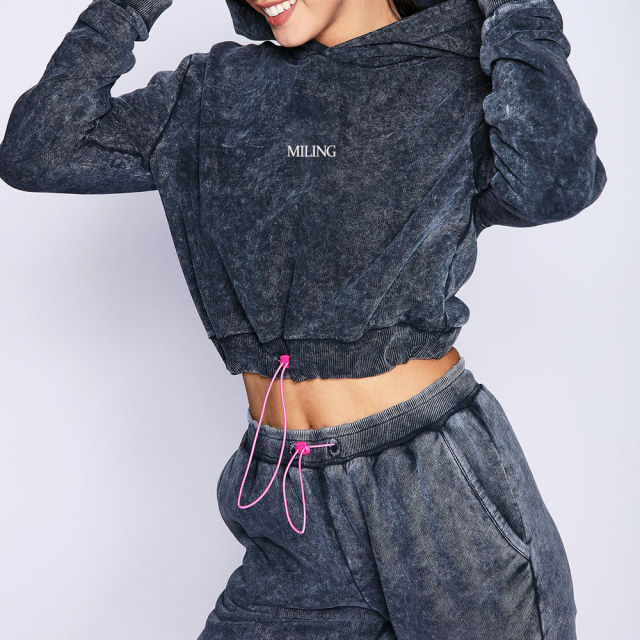 Girls 2 Piece Crop Top Hoody Acid Wash Cropped Pullover Hoodie,Shuliqi Apparel - Men's Clothing Wholesale Manufacturer,Girls 2 Piece Crop Top Hoody Acid Wash Cropped Pullover Hoodie | Wholesale Men's Apparel | OEM | Shuliqi
