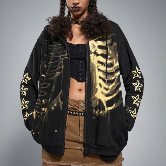 OEM New products Grunge Punk Skeleton Print custom Zip Up Hoodie men,Shuliqi Apparel - Men's Clothing Wholesale Manufacturer,OEM New products Grunge Punk Skeleton Print custom Zip Up Hoodie men | Wholesale Men's Apparel | OEM | Shuliqi