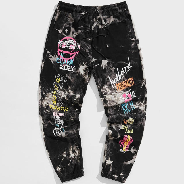 High Quality streetwear custom tie dye printed graphic slogan jogger sweat track pants for men,Shuliqi Apparel - Men's Clothing Wholesale Manufacturer,High Quality streetwear custom tie dye printed graphic slogan jogger sweat track pants for men | Wholesale Men's Apparel | OEM | Shuliqi
