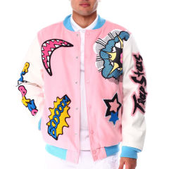 Hot Sale high school hiip hop winter custom embroidered LOGO Cartoon art pink varsity jackets for men,Shuliqi Apparel - Men's Clothing Wholesale Manufacturer,Hot Sale high school hiip hop winter custom embroidered LOGO Cartoon art pink varsity jackets for men | Wholesale Men's Apparel | OEM | Shuliqi