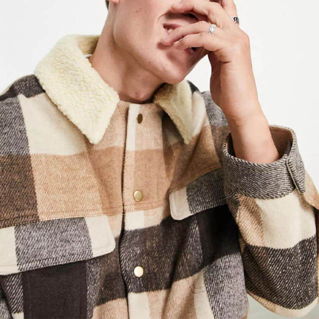 Fleece Sherpa Casual Check Textured Long Sleeve Jacket Oversized Jacket Print Winter Flannel Jackets,Shuliqi Apparel - Men's Clothing Wholesale Manufacturer,Fleece Sherpa Casual Check Textured Long Sleeve Jacket Oversized Jacket Print Winter Flannel Jackets | Wholesale Men's Apparel | OEM | Shuliqi