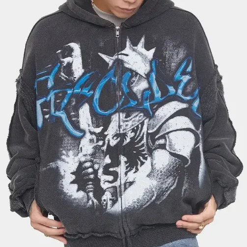 Wholesale Custom Logo French Terry Heavy Weight Hoodie Digital Print Acid Wash Raw Edges Hoodie Zip Up Vintage Hoodie For Men,Shuliqi Apparel - Men's Clothing Wholesale Manufacturer,Wholesale Custom Logo French Terry Heavy Weight Hoodie Digital Print Acid Wash Raw Edges Hoodie Zip Up Vintage Hoodie For Men | Wholesale Men's Apparel | OEM | Shuliqi
