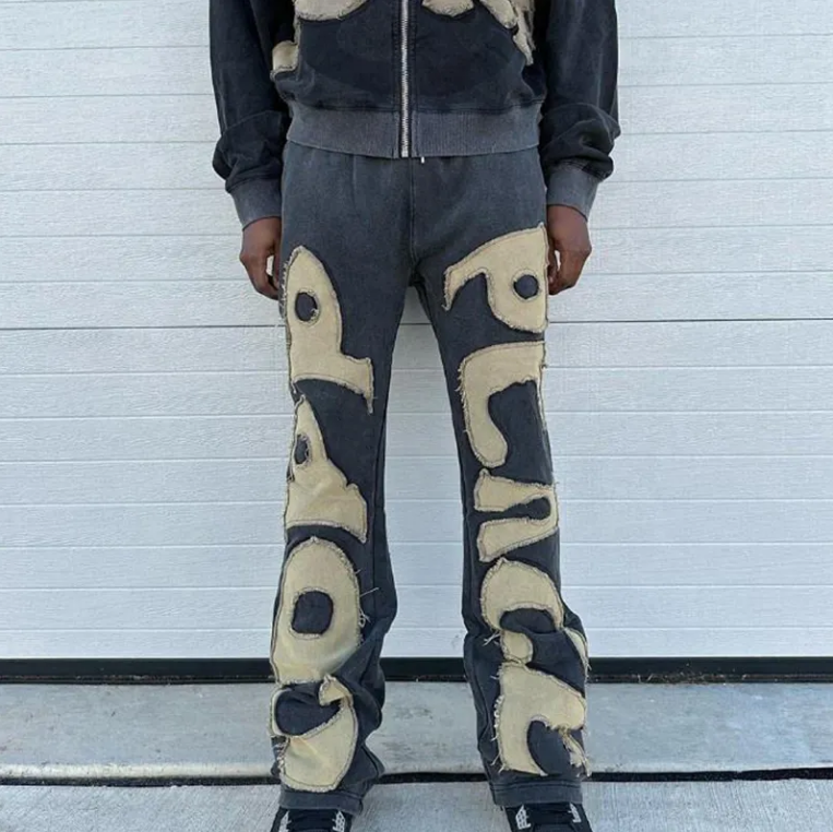 Custom Mens Vintage Washed Baggy Embroidered Patch Flared Trousers 360gsm 100% Cotton Sweatpants Acid Wash Flare Pants,Shuliqi Apparel - Men's Clothing Wholesale Manufacturer,Custom Mens Vintage Washed Baggy Embroidered Patch Flared Trousers 360gsm 100% Cotton Sweatpants Acid Wash Flare Pants | Wholesale Men's Apparel | OEM | Shuliqi