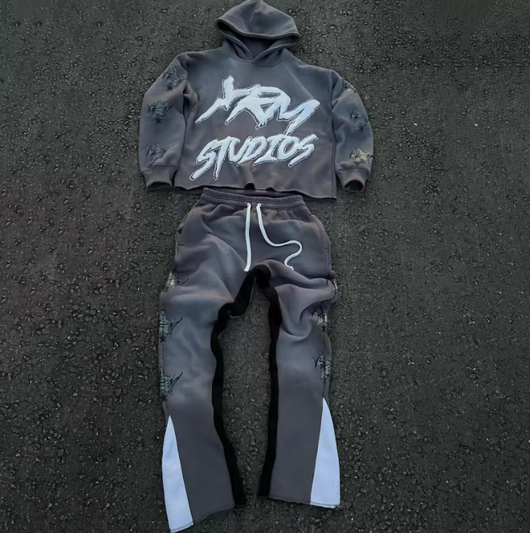 Custom Sweatsuits 100% Cotton Cropped Hoodie Men Joggers Suit Puff Printing Flared Sweatpants Sweatsuits Unisex Sets,Shuliqi Apparel - Men's Clothing Wholesale Manufacturer,Custom Sweatsuits 100% Cotton Cropped Hoodie Men Joggers Suit Puff Printing Flared Sweatpants Sweatsuits Unisex Sets | Wholesale Men's Apparel | OEM | Shuliqi